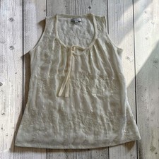 Banana Republic Womens Cream Sequin Sleeveless Tie Neck Blouse Top Size S