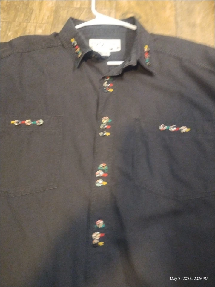 Camisa de colección 1990 tinta negra manga larga con botones. Botones de colores en filas de 3 Y2K Foto 3 de 4