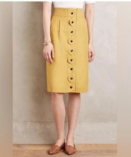 Maeve Anthropologie Ada Mustard Yellow Skirt Button Front Scalloped Pencil Sz 6