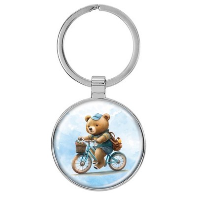Enthoozies Teddy Bear Riding a Bike Cycling Domed Keychain Backpack Pull - 1.5