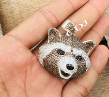 Classy Multicolor Iced Cubic Zirconia Raccoon Charm Pendant For Men's 925 Silver