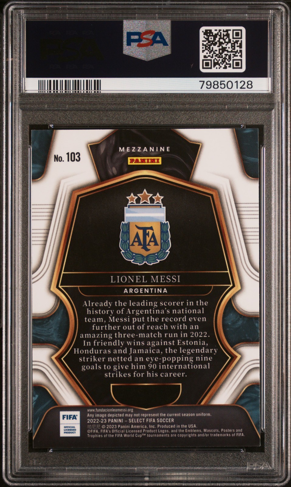 2022-23 Select FIFA Lionel Messi Signed #103 PSA Authentic Auto 10 view 2