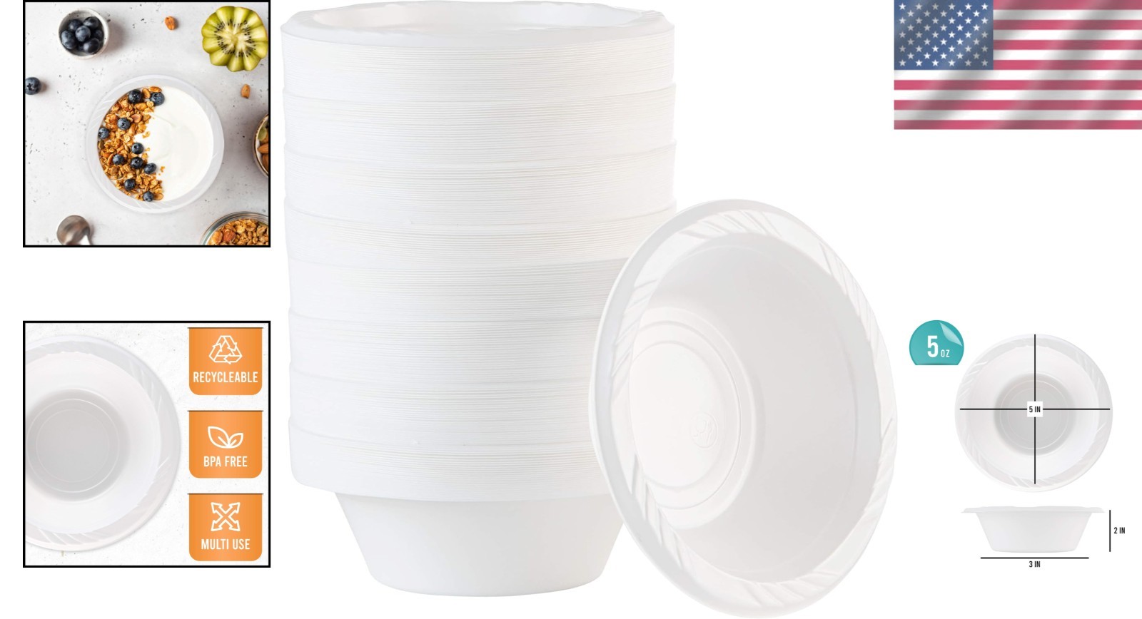 800 Pack 5oz Disposable White Dessert Bowls