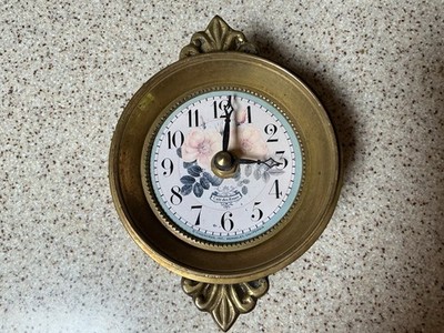 Timeworks Petite Wall Gold Metal Round Analog Quartz Floral Hanging Clock works