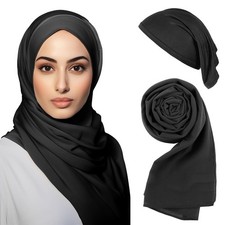 Instant Hijab Scarf Set Chiffon Muslim Head Scarf with Undercap for Women