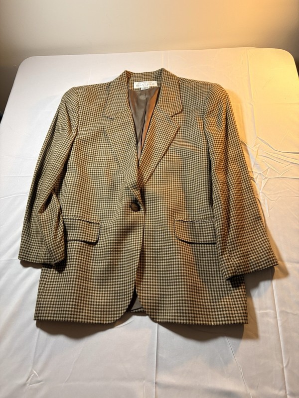 Rena Rowan for Saville Blazer jacket womens 14 Petite wool plaid Vintage USA