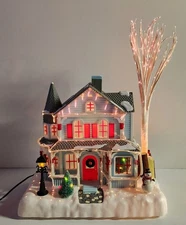 Avon Christmas Village Holiday Splendor Lighted Fiber Optic Blue House