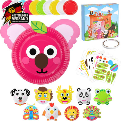 Papier Platte Bastelset Für Kinder, 10 Stück DIY Tiere Basteln Kreatives Teller 