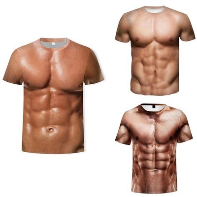 Herren Freizeit T-Shirts mit lustigem Fake Muskel Print für Street Style