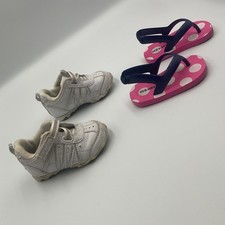 Shoe Lot x2 White Sneaker Pink Navy Sandal Flip Flop Baby Infant Toddler Sz 4