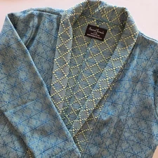 NEW Sacred Threads Blue Geometric Open Front Jacket L XL Cotton