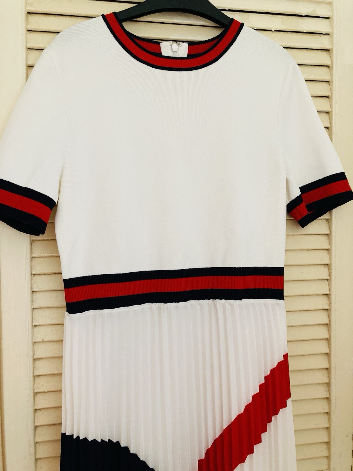 Ted Baker Womens Size 14 White Red Navy Colourblock Pleated Midi Jumper ...