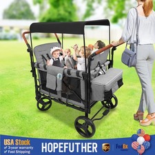 Folding Baby Stroller Wagon Cart For 4 Kids, Face To Face High Seat With Canopy