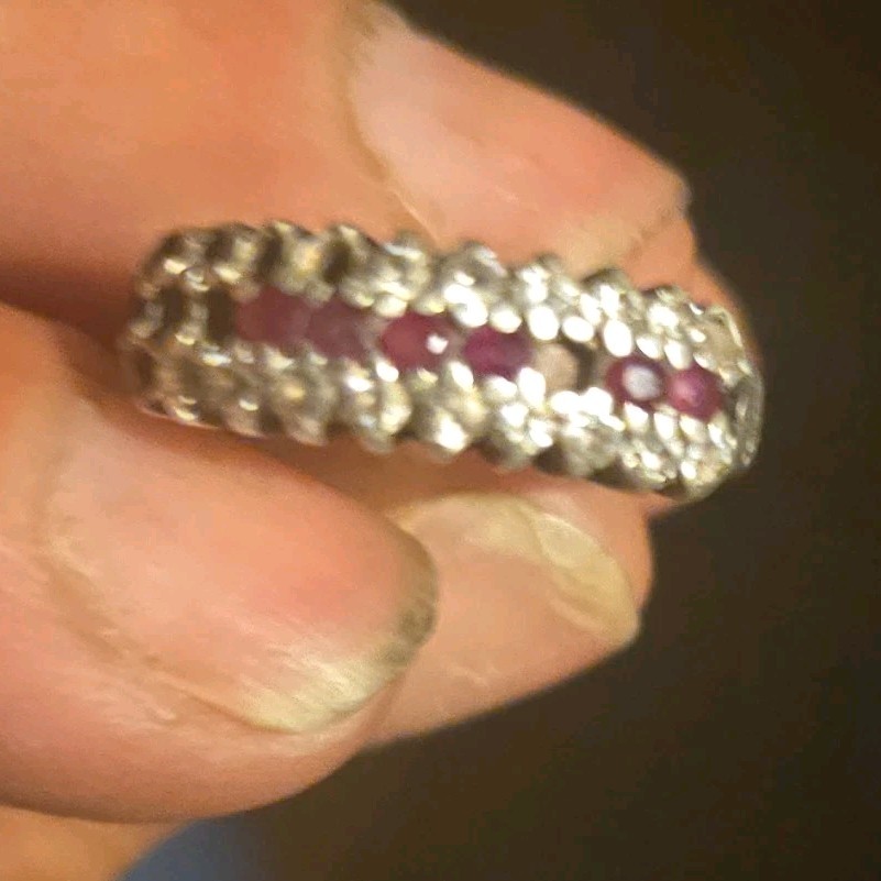 Silver Ring with Red Ruby and Clear Diamond Gemst… - image 1