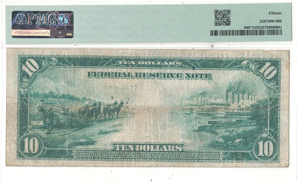 1914 $10 Federal Reserve Star Note Fr-909* PMG F-15 - Image 3 of 3