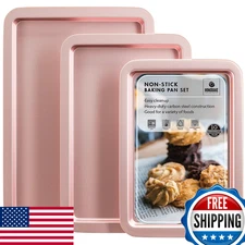 HONGBAKE Nonstick Baking Sheet Pan Set, 3-Piece Cookie & Jelly Roll Bakeware