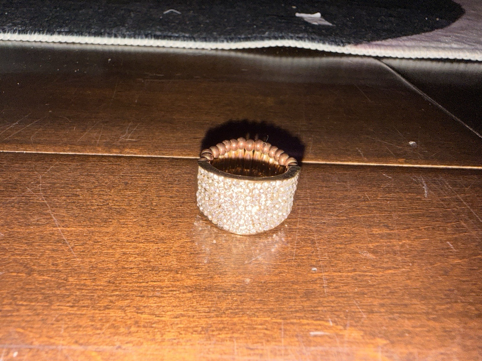 Paparazzi Gold Tone Pave Rhinestone Wide Band Stretch Ring - One Size