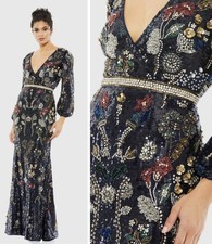 Mac Duggal 93546 Navy Size 18 Embellish Wrap Gown Bishop Sleeve V-Neck NWT $1798