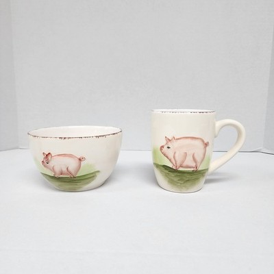 Cracker Barrel Pink Pig Bacon Mug And Bowl Set