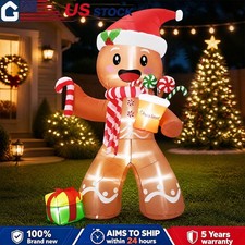 8FT Christmas Inflatable Gingerbread Man with Blow Up Yard Decor and LED Lights