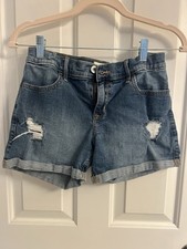 Girls Abercrombie Kids Distressed Mid-Rise Midi Jean Shorts-Size 17-18