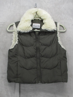 Keren Hart Vest Womens Medium Green Quilted Puffer Faux Fur Lined Full Zip