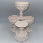 Vtg Jeannette SHELL PINK Milk Glass Thumbprint Footed Sherbet Dessert Dish Set