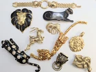 Vtg Mod Costume Jewelry Brooch Lot Safari Jungle Enamel Rhinestone Big Cats Ect