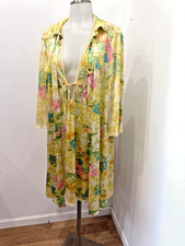 Vtg 70s Vanity Fair Antron III Nylon Floral Maxi Robe Housecoat Lace Sz Medium