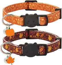 Fall Cat Collar, Cotton 2 Pack Breakaway Cat Collar with Bells