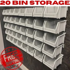 20 Bins Rail Mount Stackable Parts Storage Organizer Shop Bins Screws Nuts Bolts