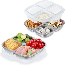 2 Pack Stainless Steel Snack Containers 4 Compartment Lunch with Lids
