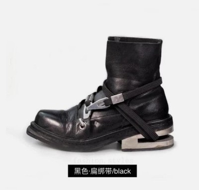 Men's Motorcycle Boots Metal Chunky Heel Mid-Calf Round Toe Boots Western