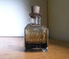 FOXBORO RECORDER INK FOXBORO,MASS EMB HAND BLOWN CLEAR INK BOTTLE WITH STOPPER