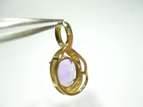 14k GELBGOLD AMETHYST OVALER STEIN ANHÄNGER CHARM FÜR HALSKETTE - Bild 17 von 21