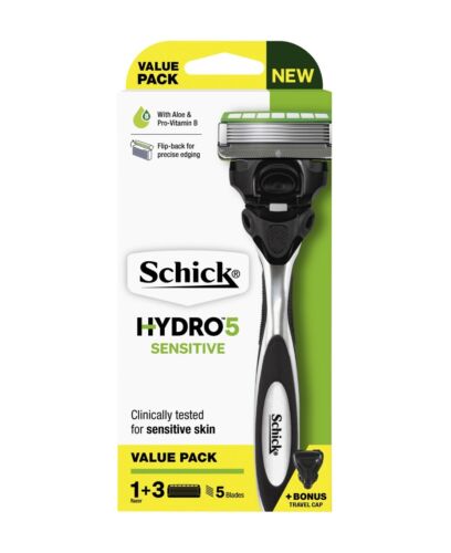 New Schick Hydro 5 Sensitive Razor With Blades Refill 3 Pack - Picture 1 of 3