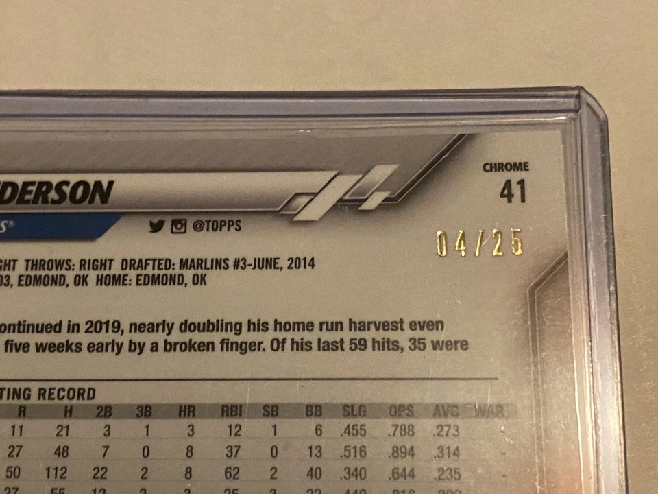 2020 Topps Chrome Sapphire BRIAN ANDERSON ORANGE /25 MARLINS 🔥 - Image 3 of 3