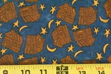 By 1/2 Yd, Brown Cabins on Navy Cotton, Moda/Gervais/"Pieces from My Heart",V468