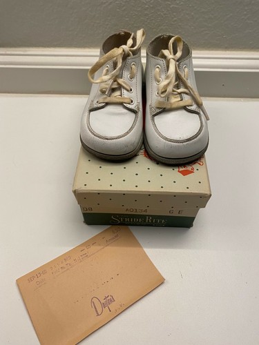 Vintage Stride Rite Babyschuhe Schnürschuhe weiß Originalkarton & Quittung 1968