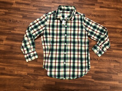 Gap Kids Boys Button Front Shirt Long Sleeve Plaid White-Blue-Green Sz S Regular