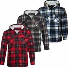 New Mens Fleece Sherpa Fur Lined Lumberjack Hood Check Quilted Thermal Shirt Top