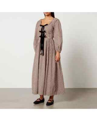 DAMSON MADDER Dakota bow midi dress chocolate check organic Karo Oktoberfest