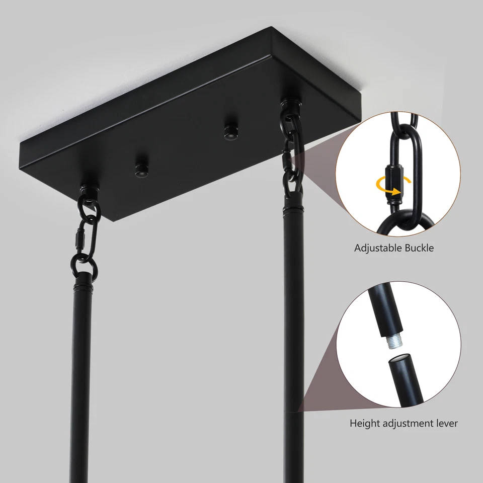 5 Light Farmhouse Pendant Red Wood Rectangle Chandelier Kitchen Island Fixture - Image 4 of 4