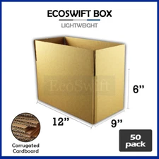 50 12x9x6 EcoSwift Cardboard Packing Moving Shipping Boxes Corrugated Box Carton