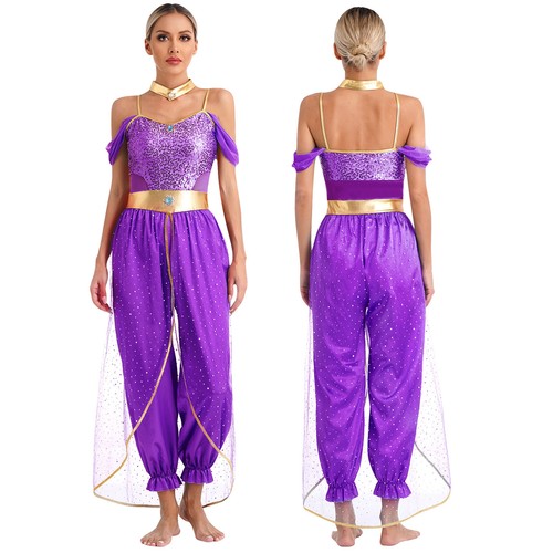 Womens Costume Metallic Dancewear Sleeveless Belly Performance Cosplay Sequin - Picture 14 of 44