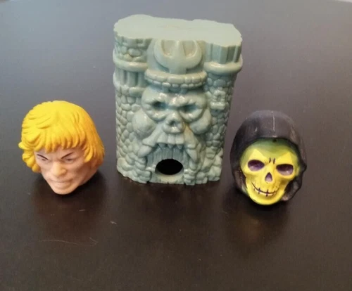 Vintage 1983 Mattel He-Man (MOTU) Castle Greyskull Pencil Sharpener + 2 Heads