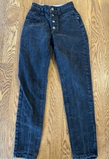 VTG Lee Riders High Waist Mom Jeans Button Fly Black Stone Wash Sz 5 USA 80s 90s