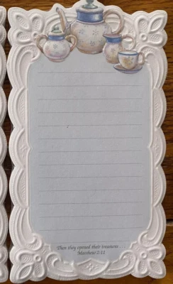 CAROL WILSON FINE ARTS BLUE Carol's Rose Garden TEA SET List Pad Die-cut Embossed 50 sheets Wilson NEW