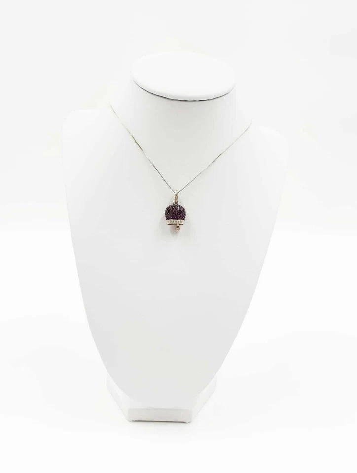 COLLANA CAMPANELLA FULL ZIRCONATA AMETISTA IN ARGENTO 925 RODIATO IN ORO 18KT - Immagine 3 di 3