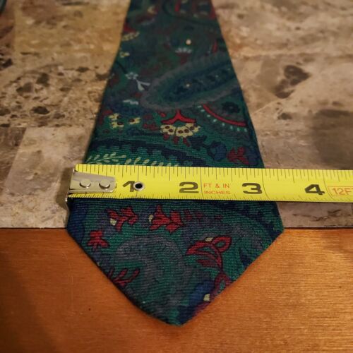 Vintage Yves Saint Lauren Tie Mens 57x3 Wool Silk Blend Paisley Colorful Green - 第 3/8 張圖片